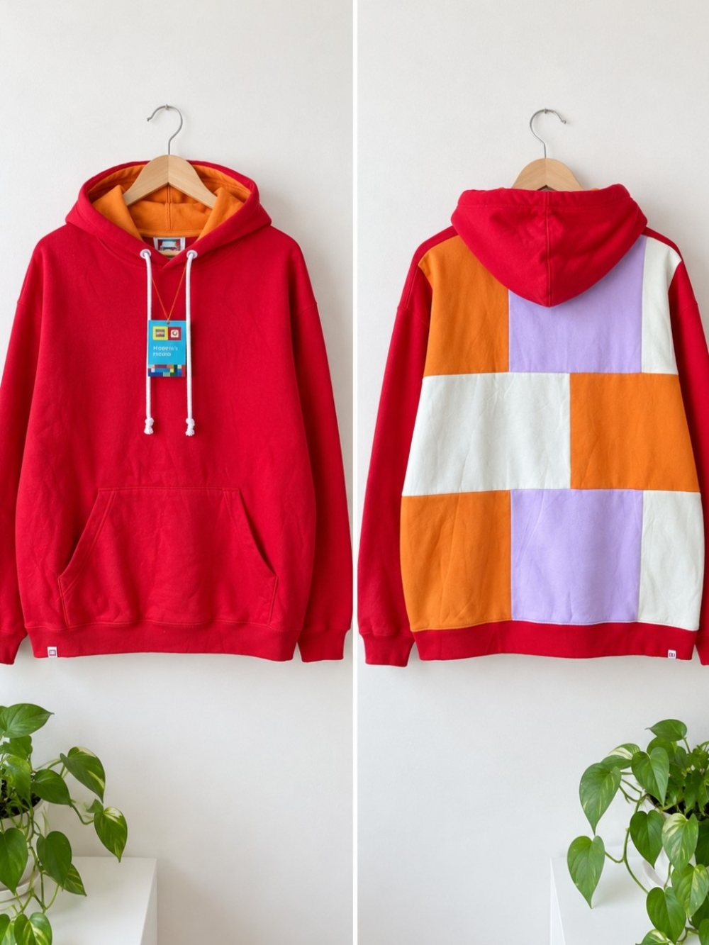 Red Colorblock Hooded Sweatshirt - Brand: